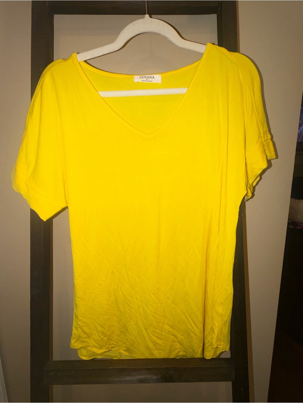 Zenana Outfitters Bright Yellow V-Neck Short Sleeve Top